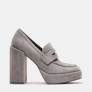 BNWT Steve Madden Ashe Grey Suede Heeled Platform Penny Loafer